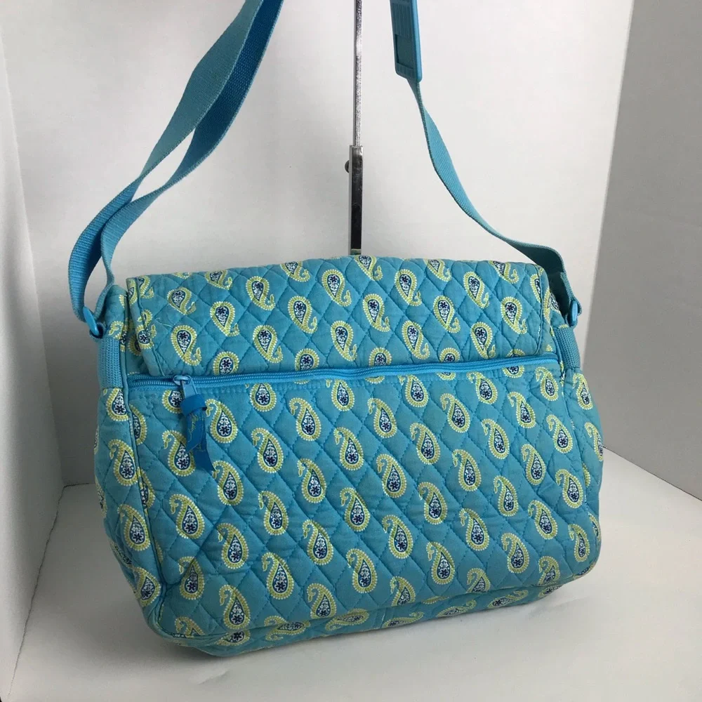 Vera Bradley Blue Paisley Quilted Laptop Multi Pocket Large Messenger Bag